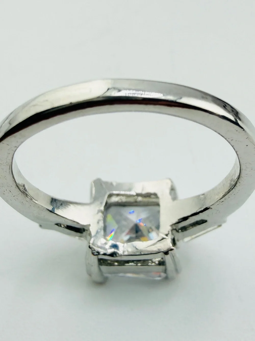 Princess Cut 3 Carat Silver Tone CZ Three Stone Engagement Ring Size 8-1/2